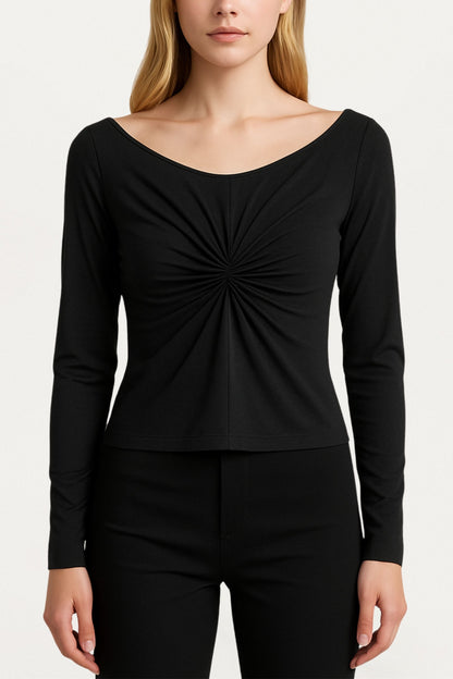 Ruched Front Fitted Long Sleeve Top