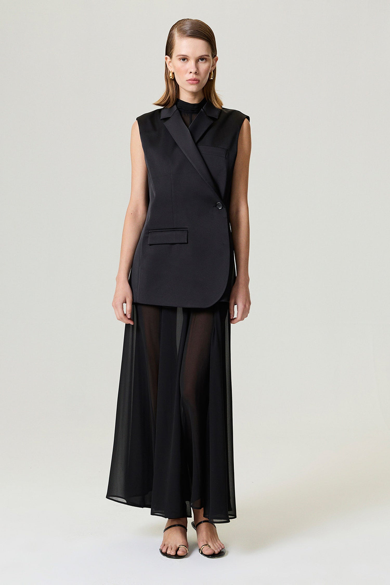 Asymmetric Buttoned Longline Vest