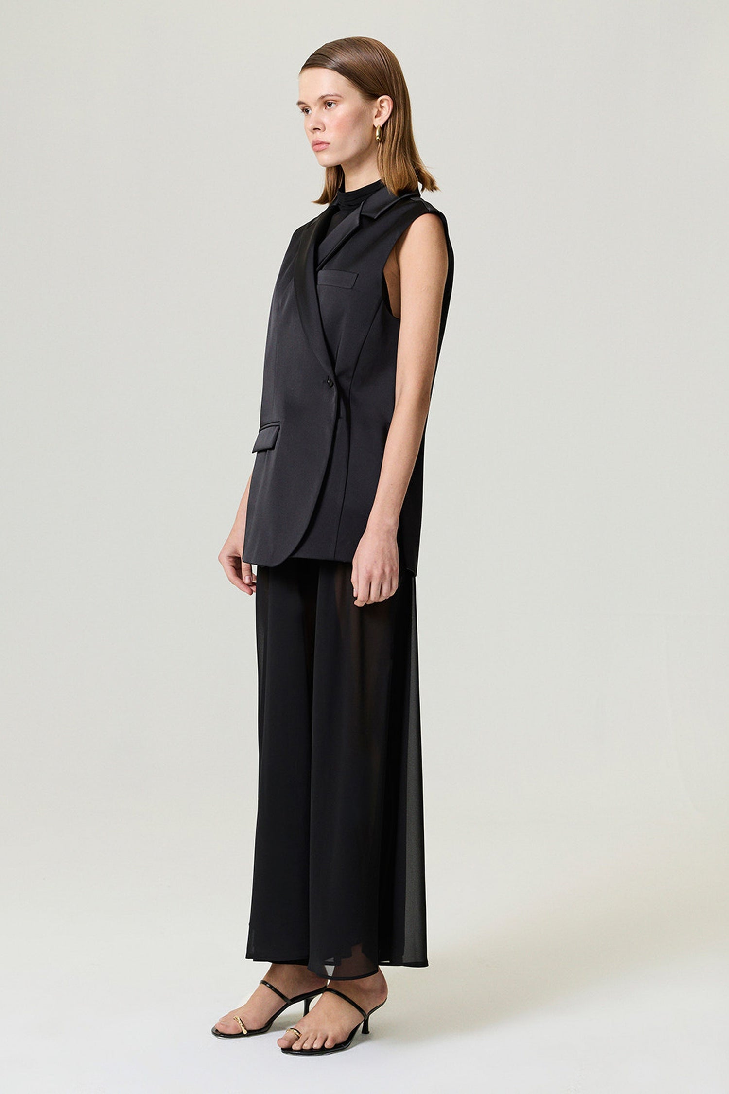 Asymmetric Buttoned Longline Vest