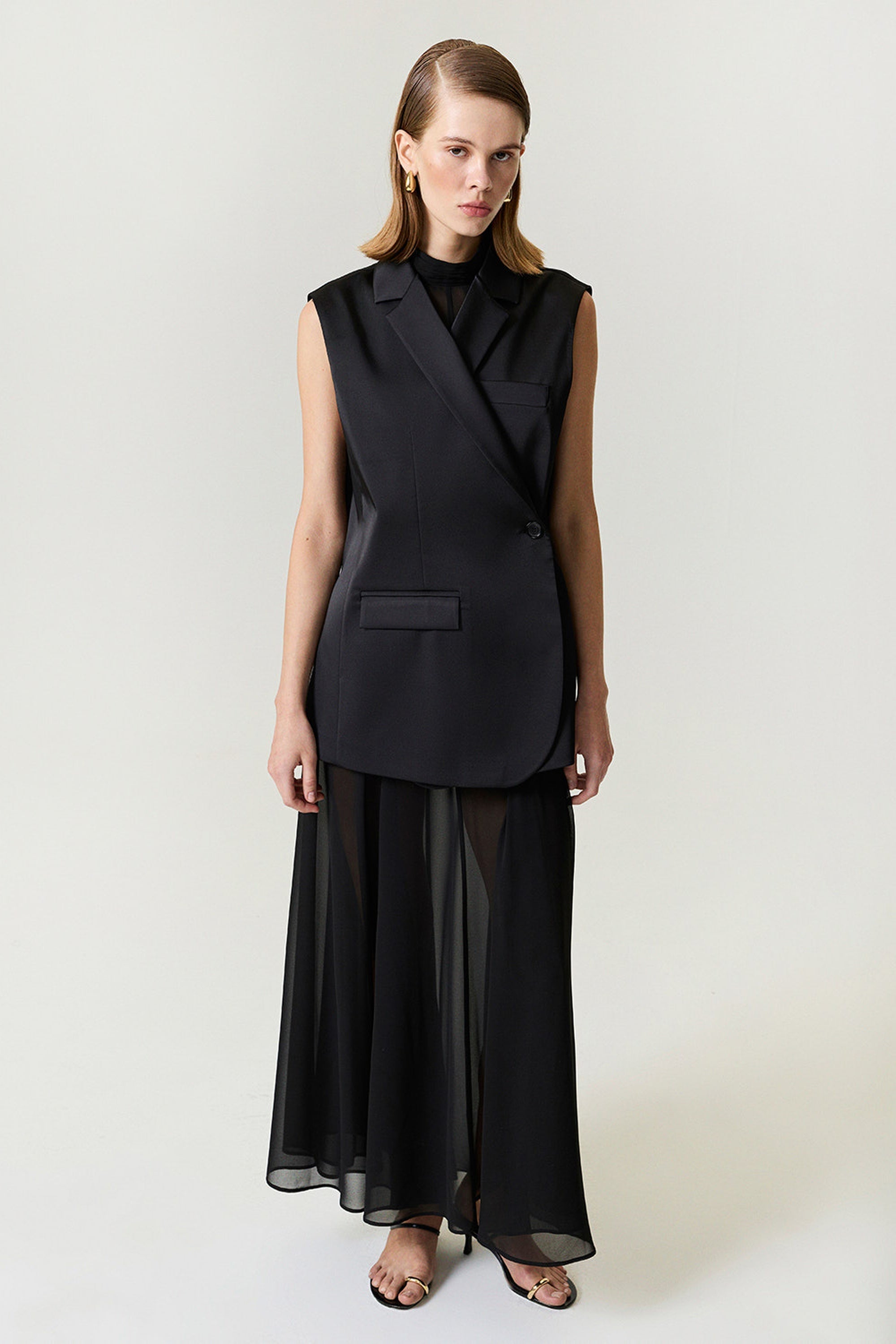 Asymmetric Buttoned Longline Vest