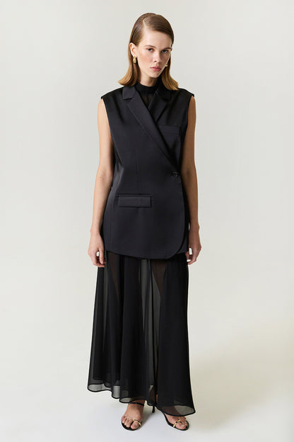 Asymmetric Buttoned Longline Vest