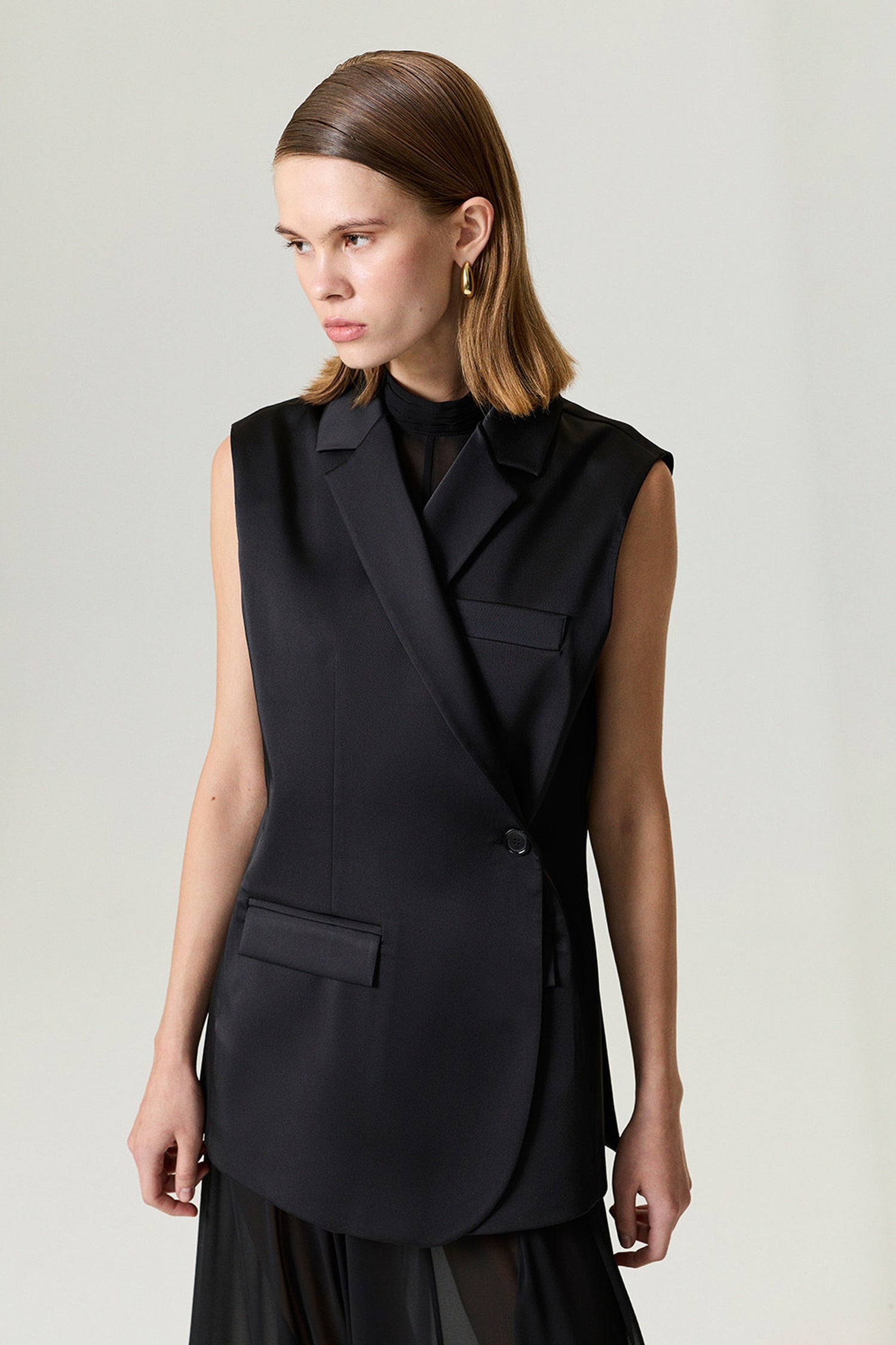Asymmetric Buttoned Longline Vest