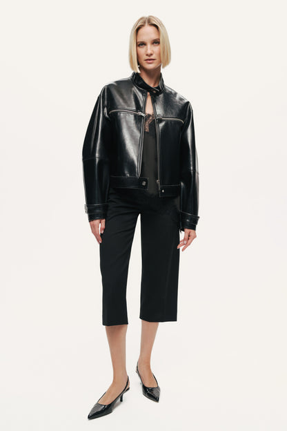 Cropped Faux Leather Biker Jacket