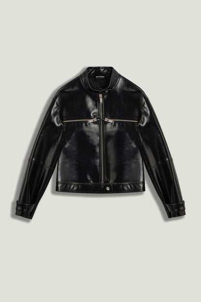 Cropped Faux Leather Biker Jacket