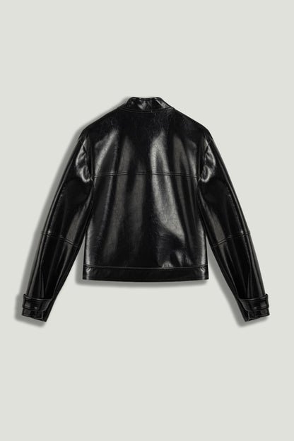 Cropped Faux Leather Biker Jacket