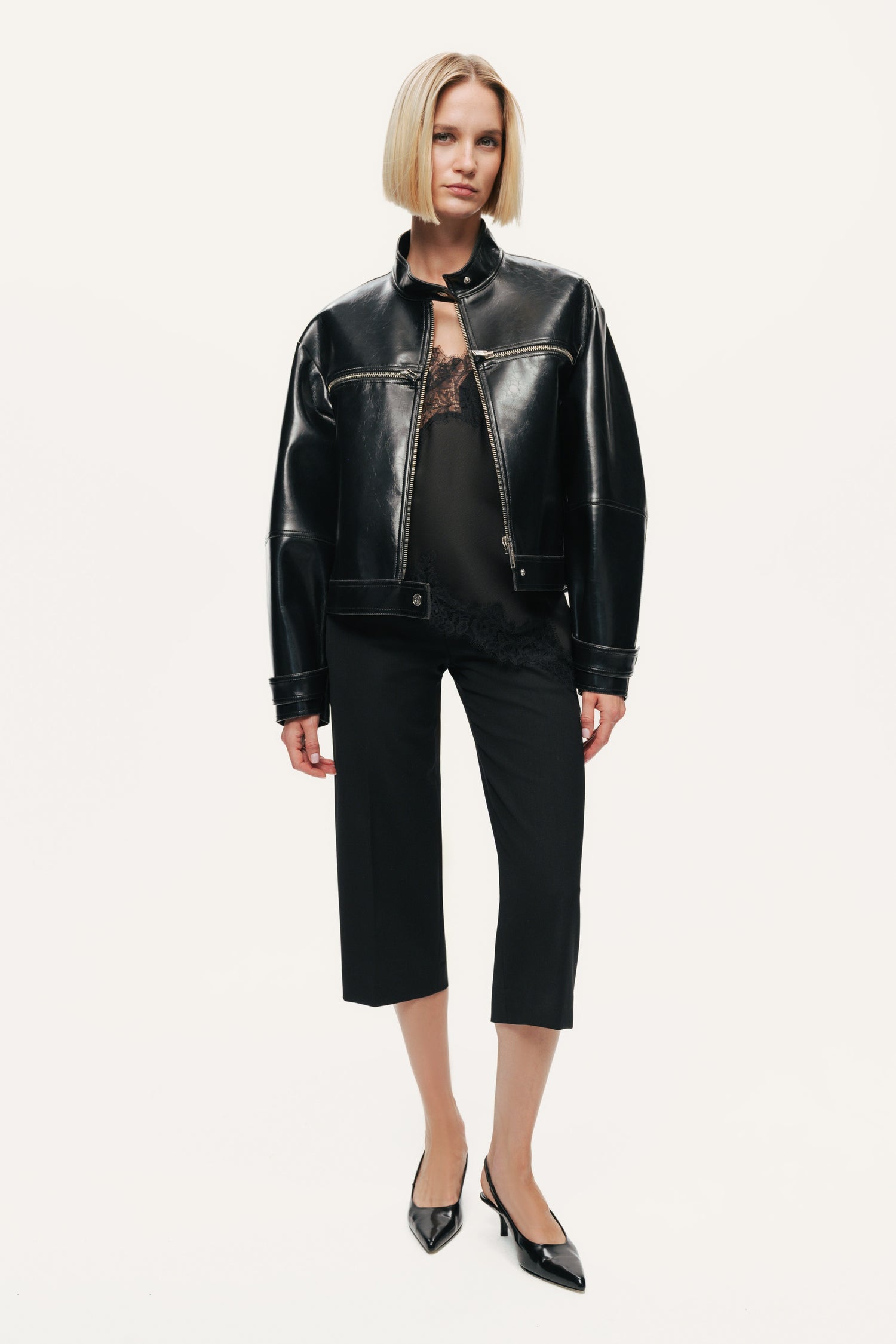 Cropped Faux Leather Biker Jacket
