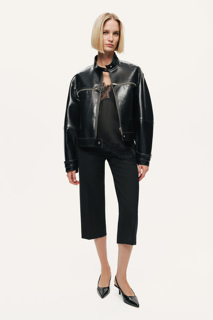 Cropped Faux Leather Biker Jacket