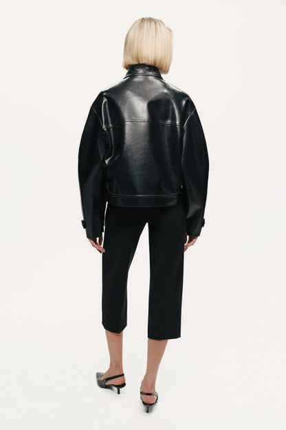 Cropped Faux Leather Biker Jacket