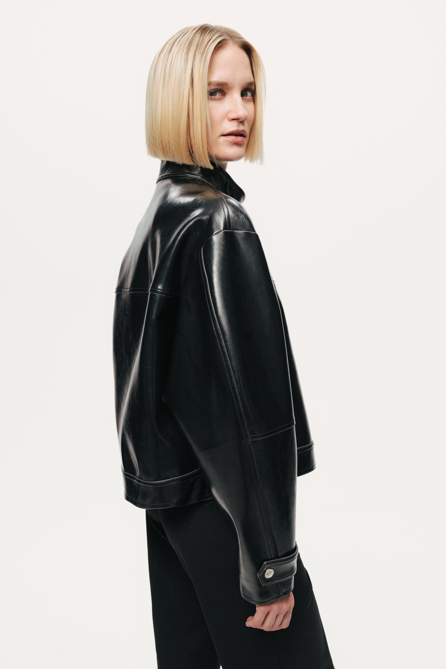 Cropped Faux Leather Biker Jacket