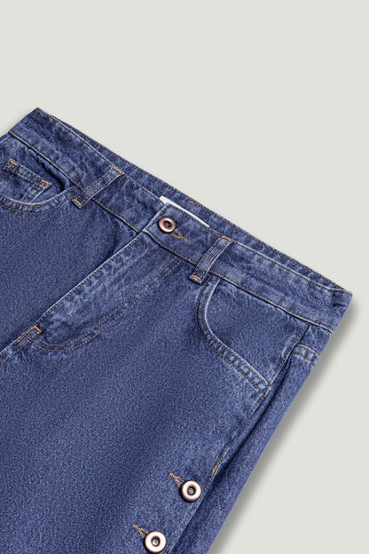 Eyelet Detail Wide-Leg Denim Pants