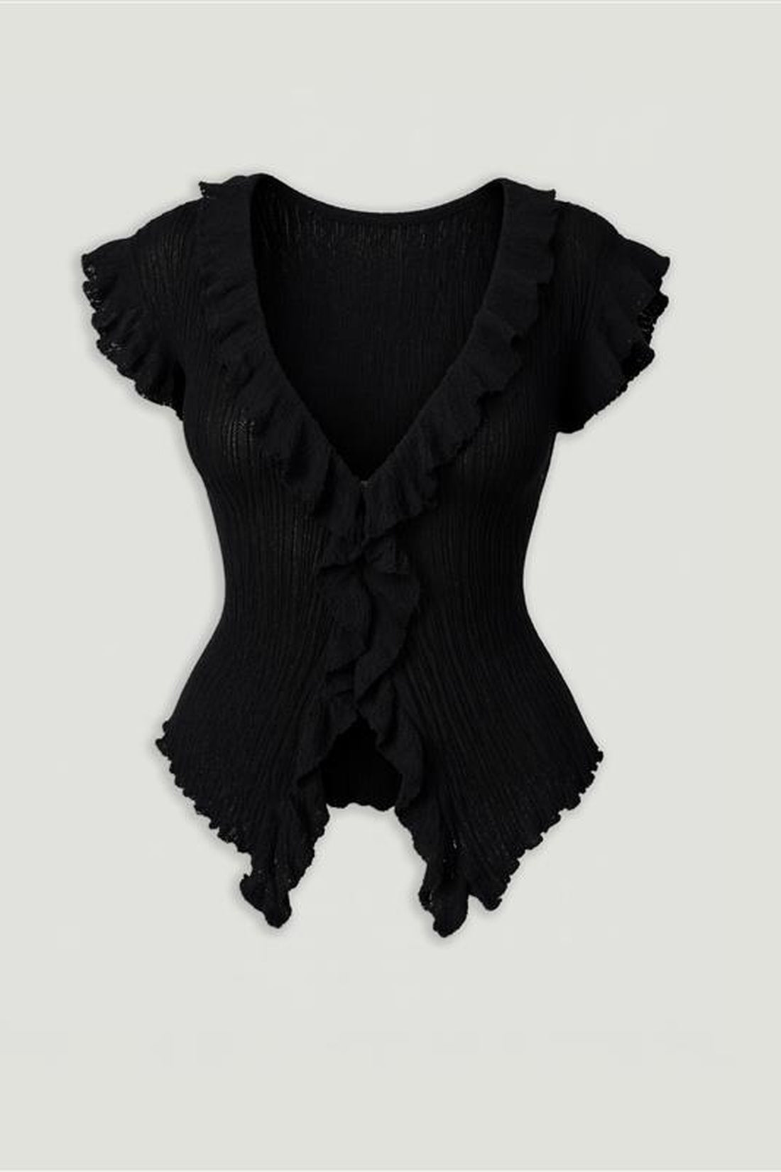 Ruffled V-Neck Sheer Blouse