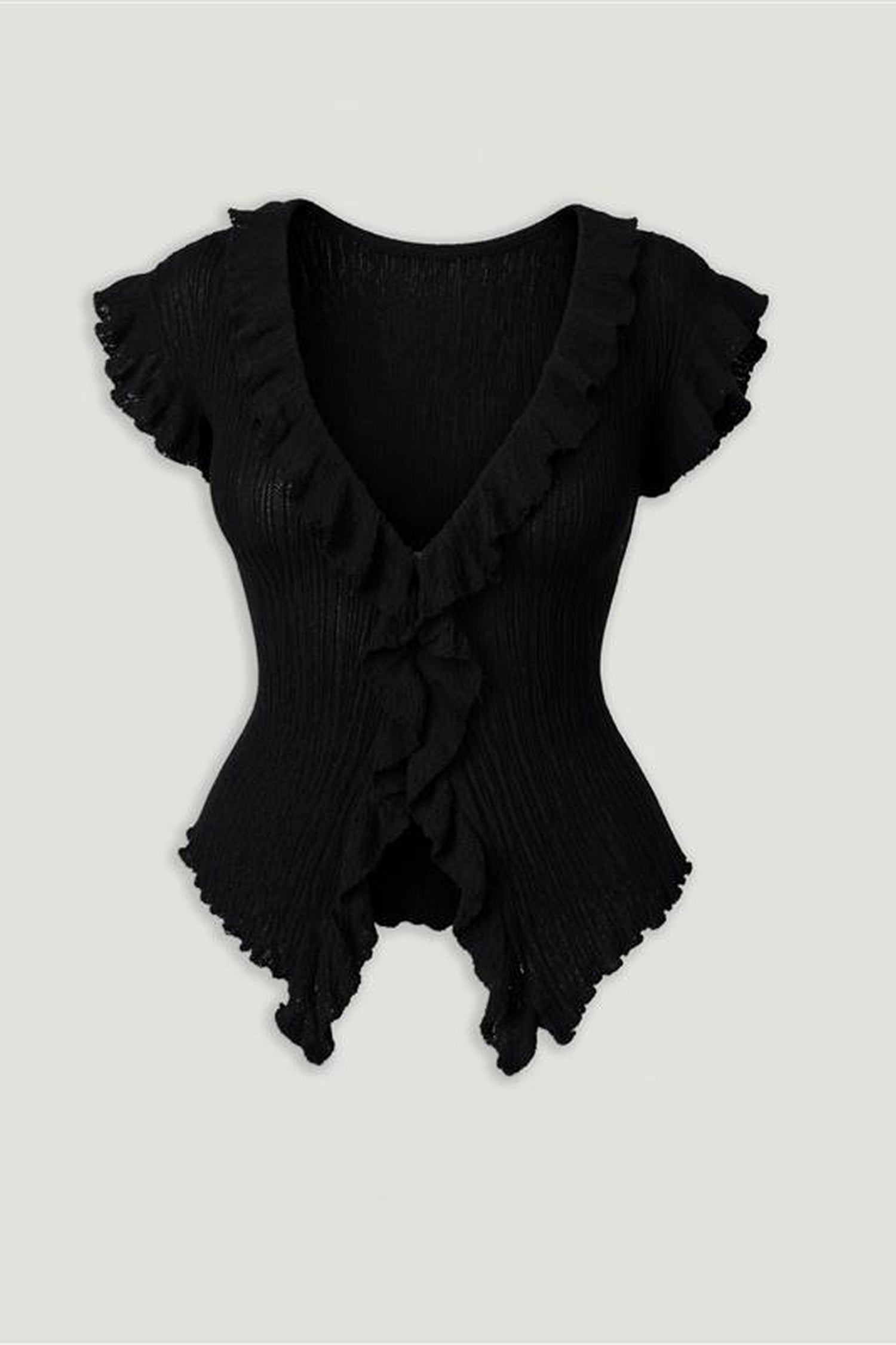 Ruffled V-Neck Sheer Blouse