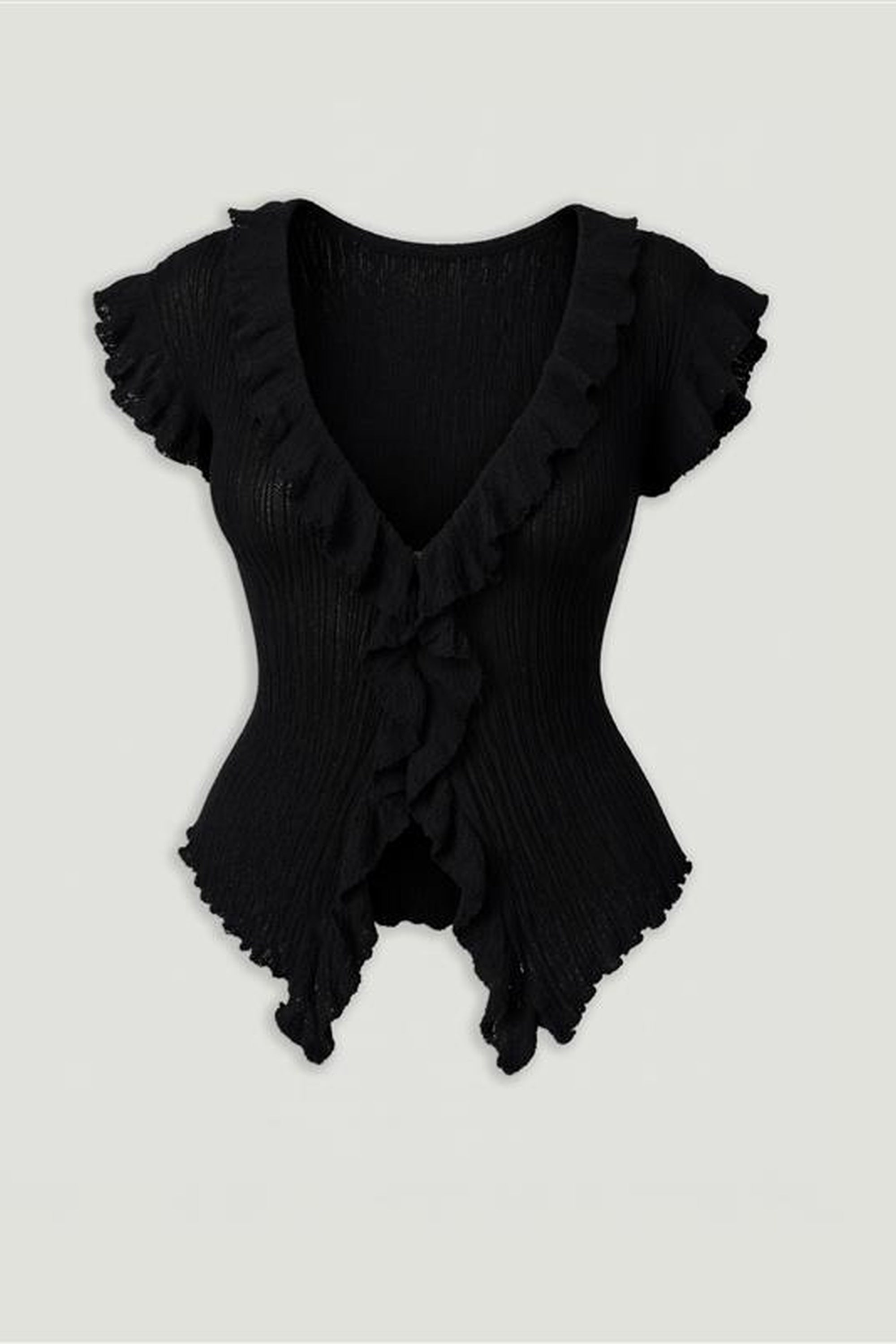 Ruffled V-Neck Sheer Blouse