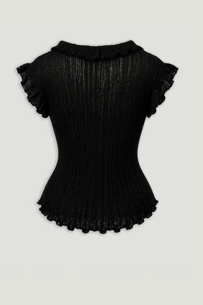 Ruffled V-Neck Sheer Blouse