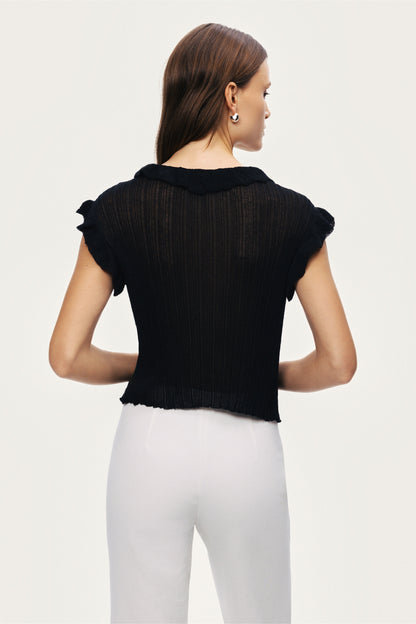 Ruffled V-Neck Sheer Blouse