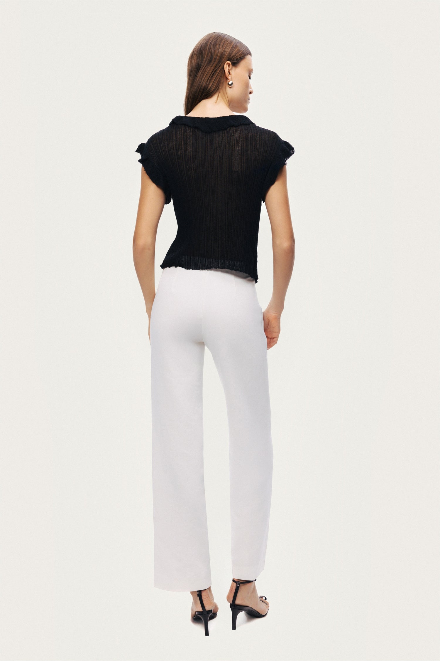 Ruffled V-Neck Sheer Blouse