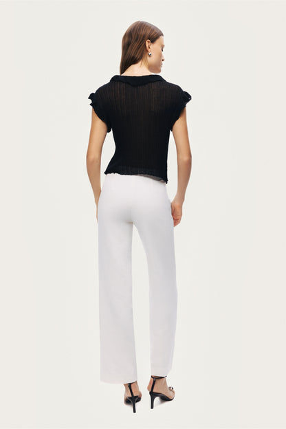 Ruffled V-Neck Sheer Blouse