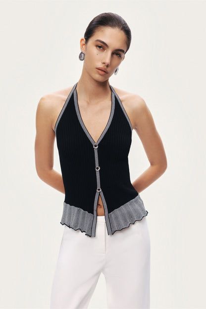 Halter Ribbed Knit Top