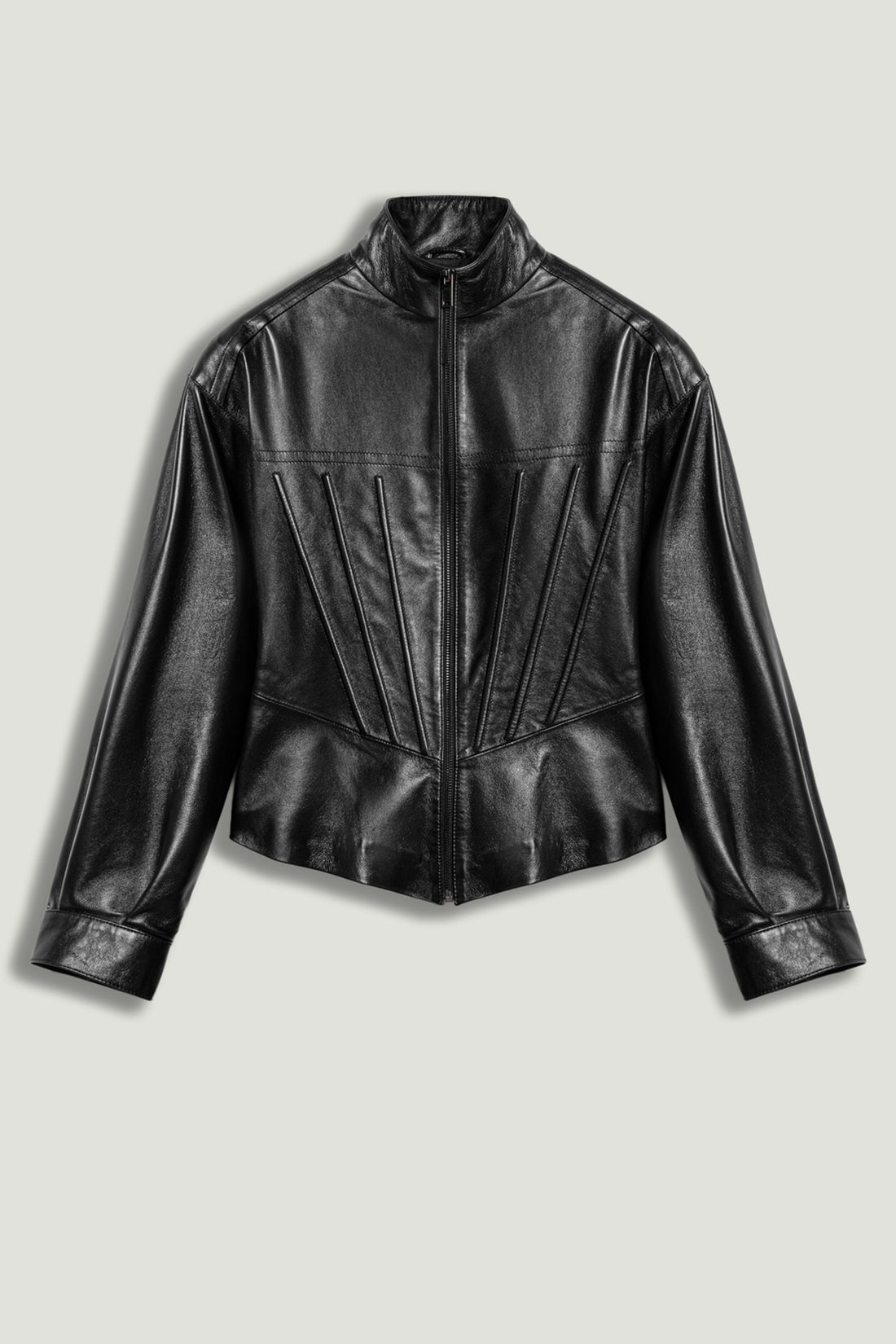 Zip-Front Fitted Leather Jacket