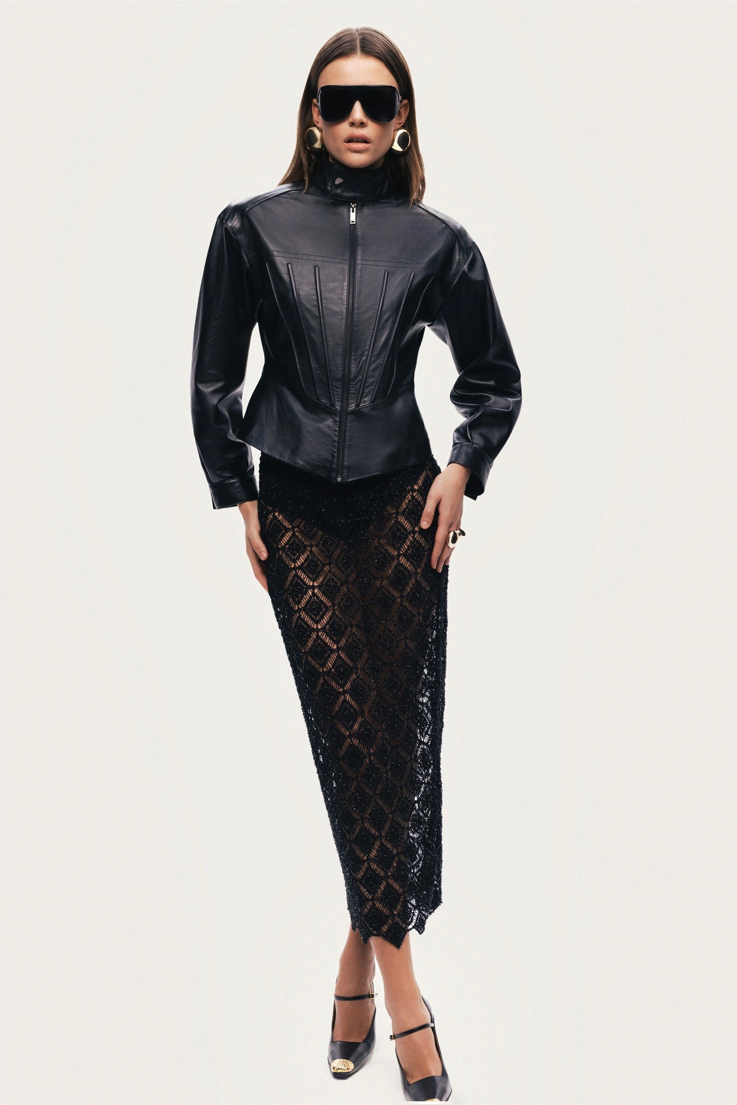 Zip-Front Fitted Leather Jacket