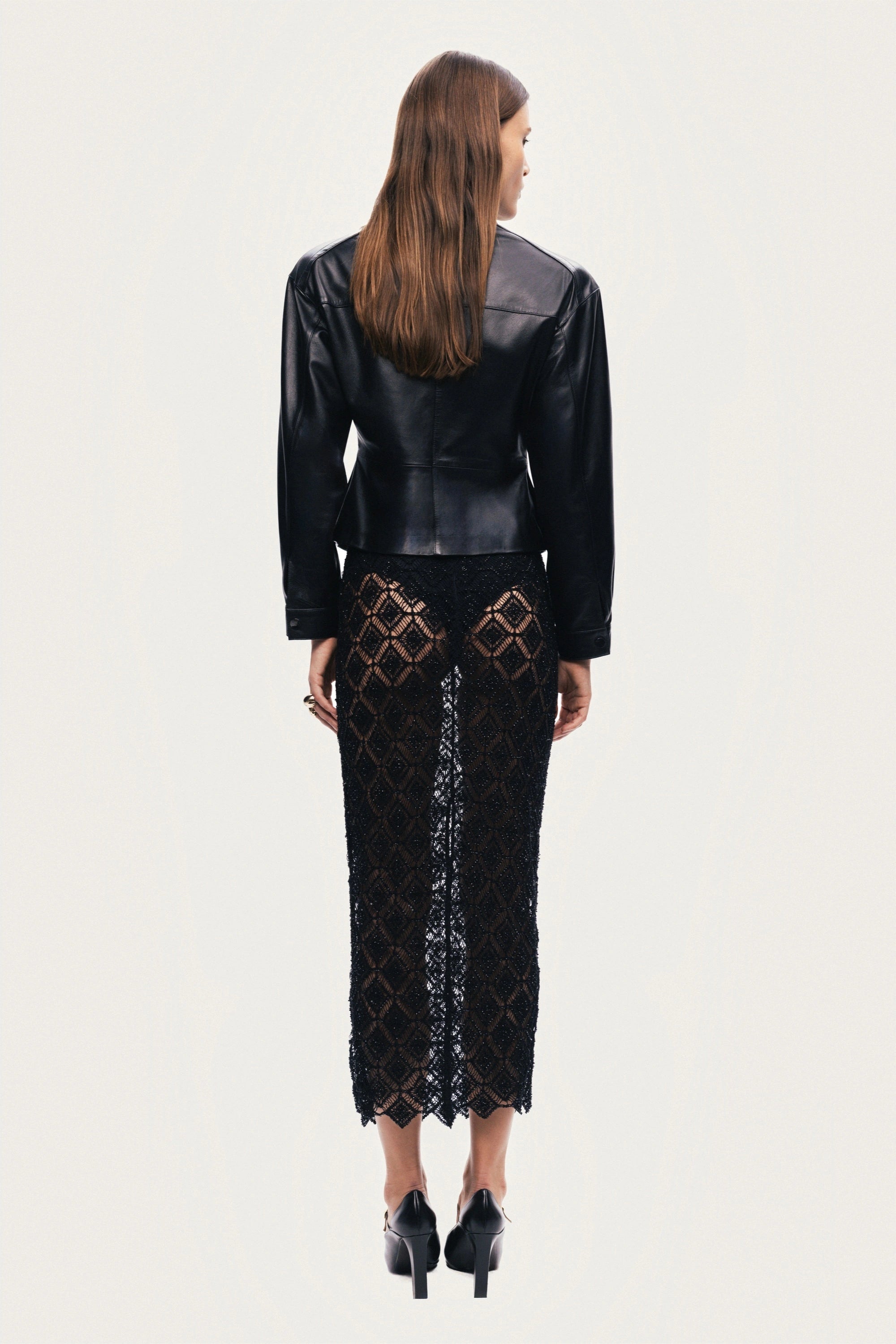 Zip-Front Fitted Leather Jacket