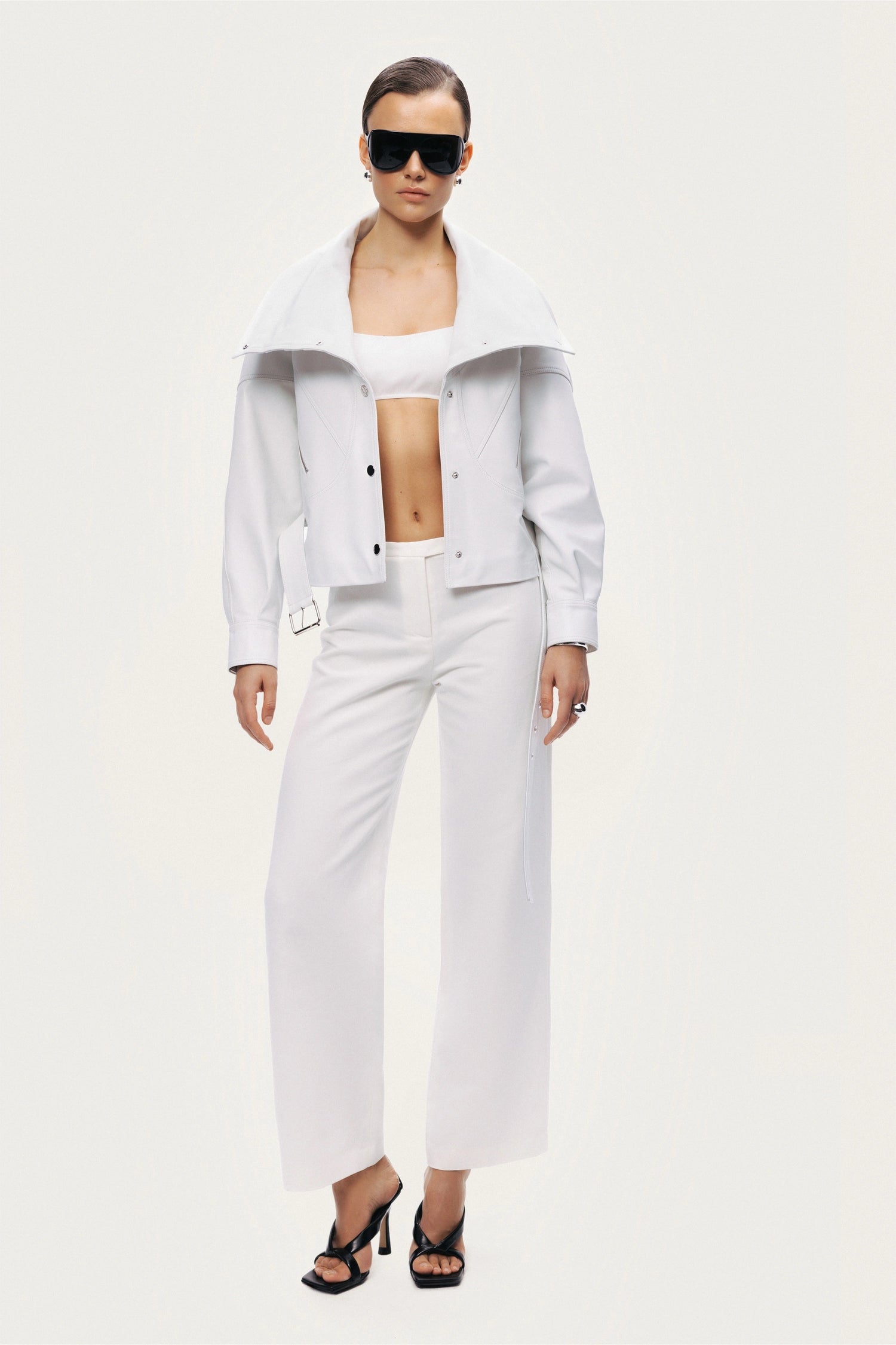 High-Neck Belted Jacket