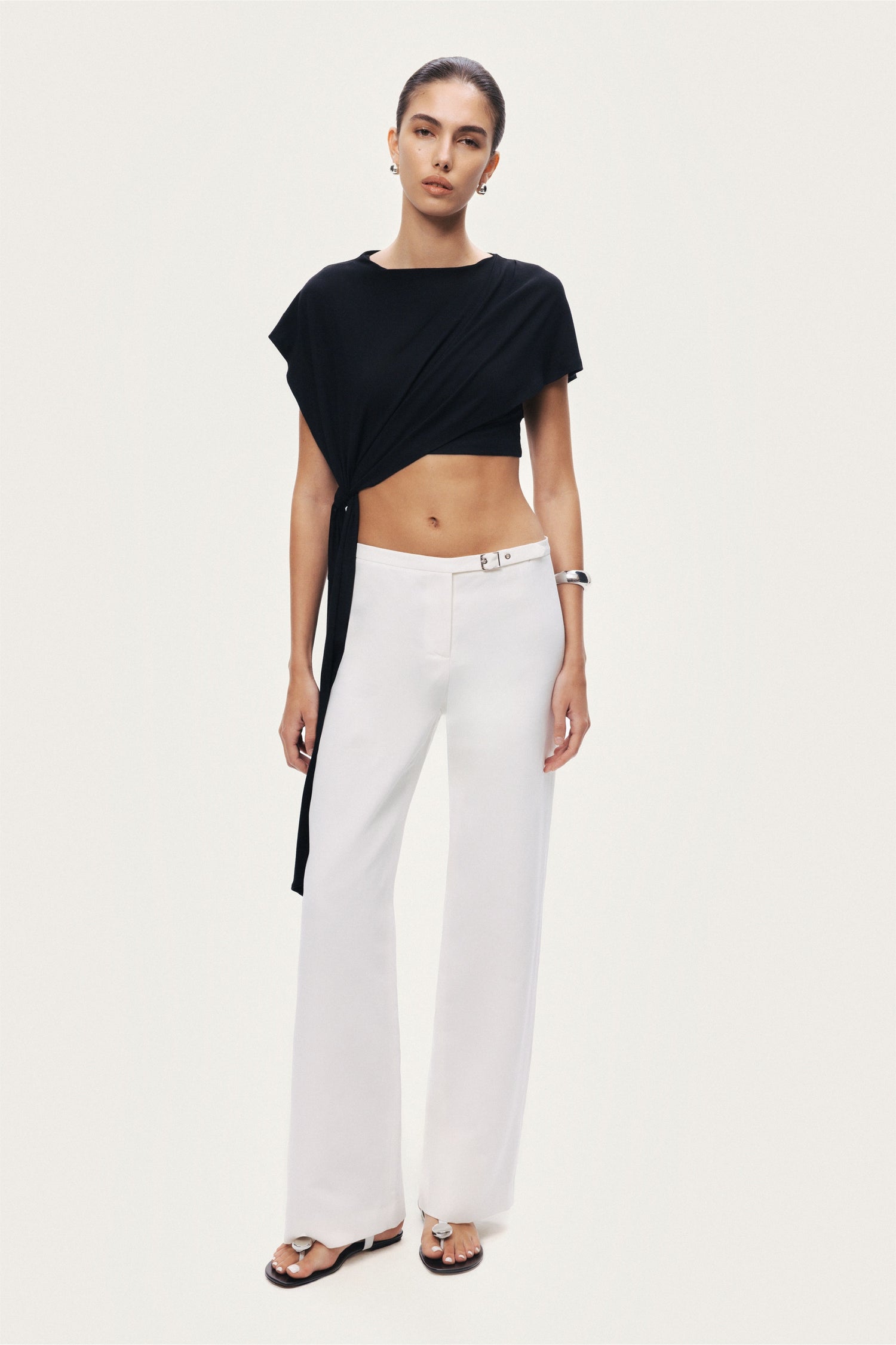 Asymmetric Tie-Detail Blouse