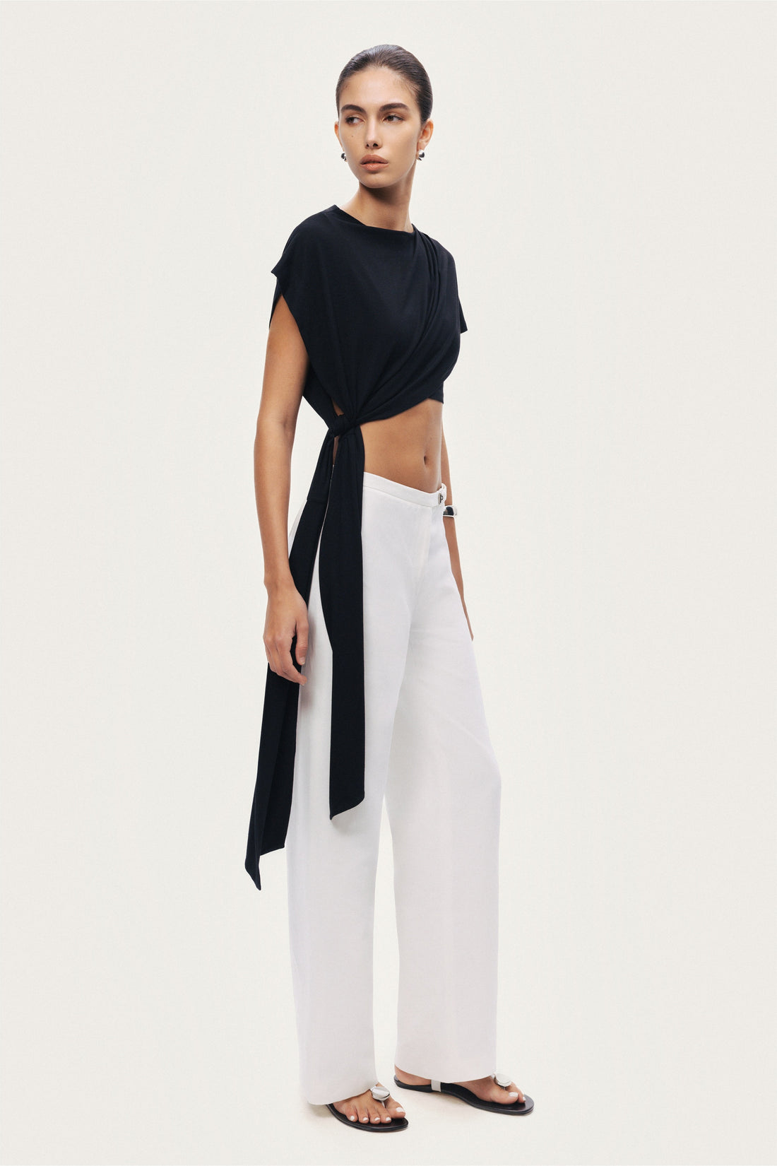 Asymmetric Tie-Detail Blouse