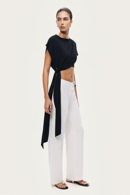 Asymmetric Tie-Detail Blouse