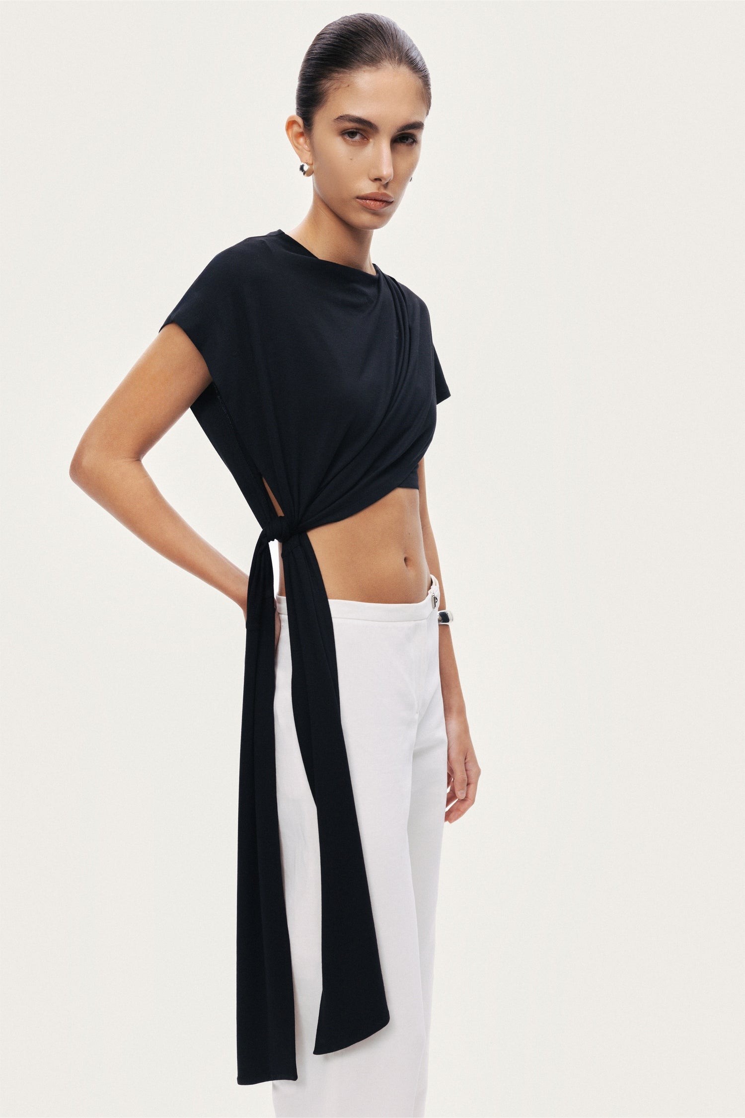 Asymmetric Tie-Detail Blouse