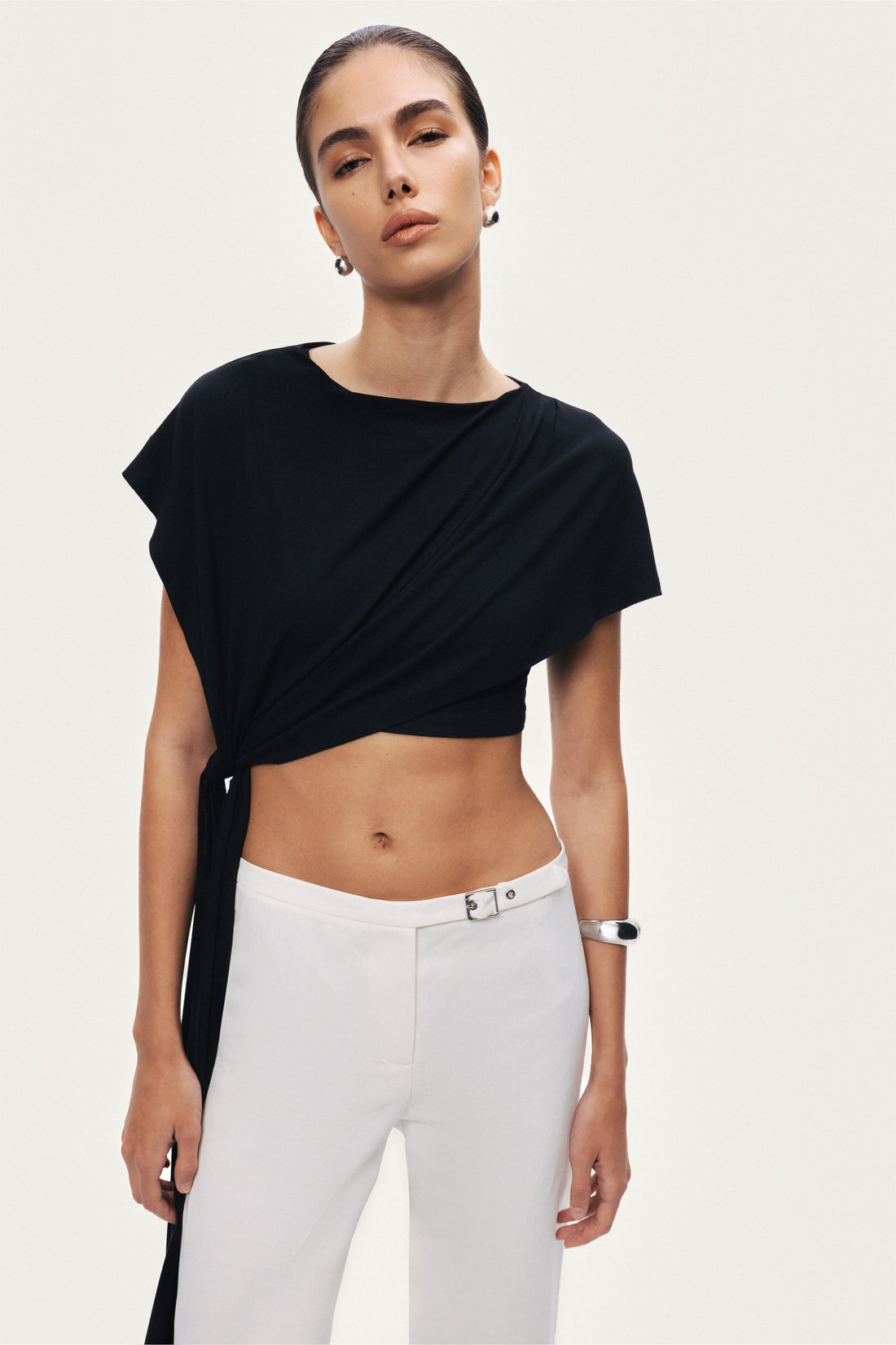 Asymmetric Tie-Detail Blouse