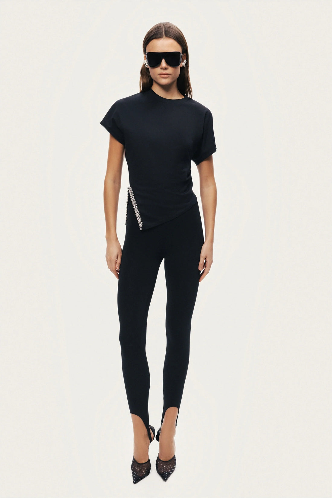 Black Embellished Asymmetric T-Shirt
