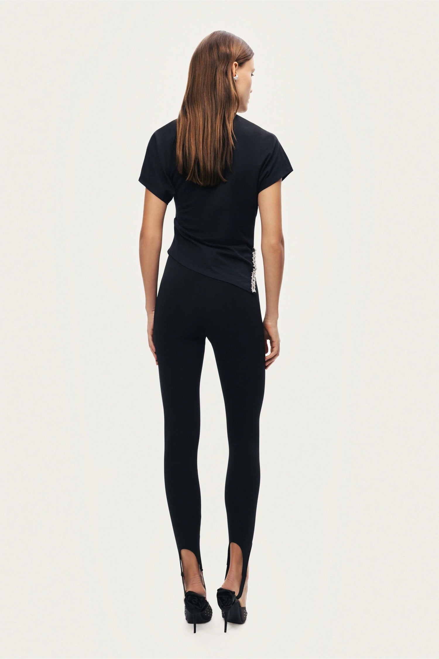 Black Embellished Asymmetric T-Shirt