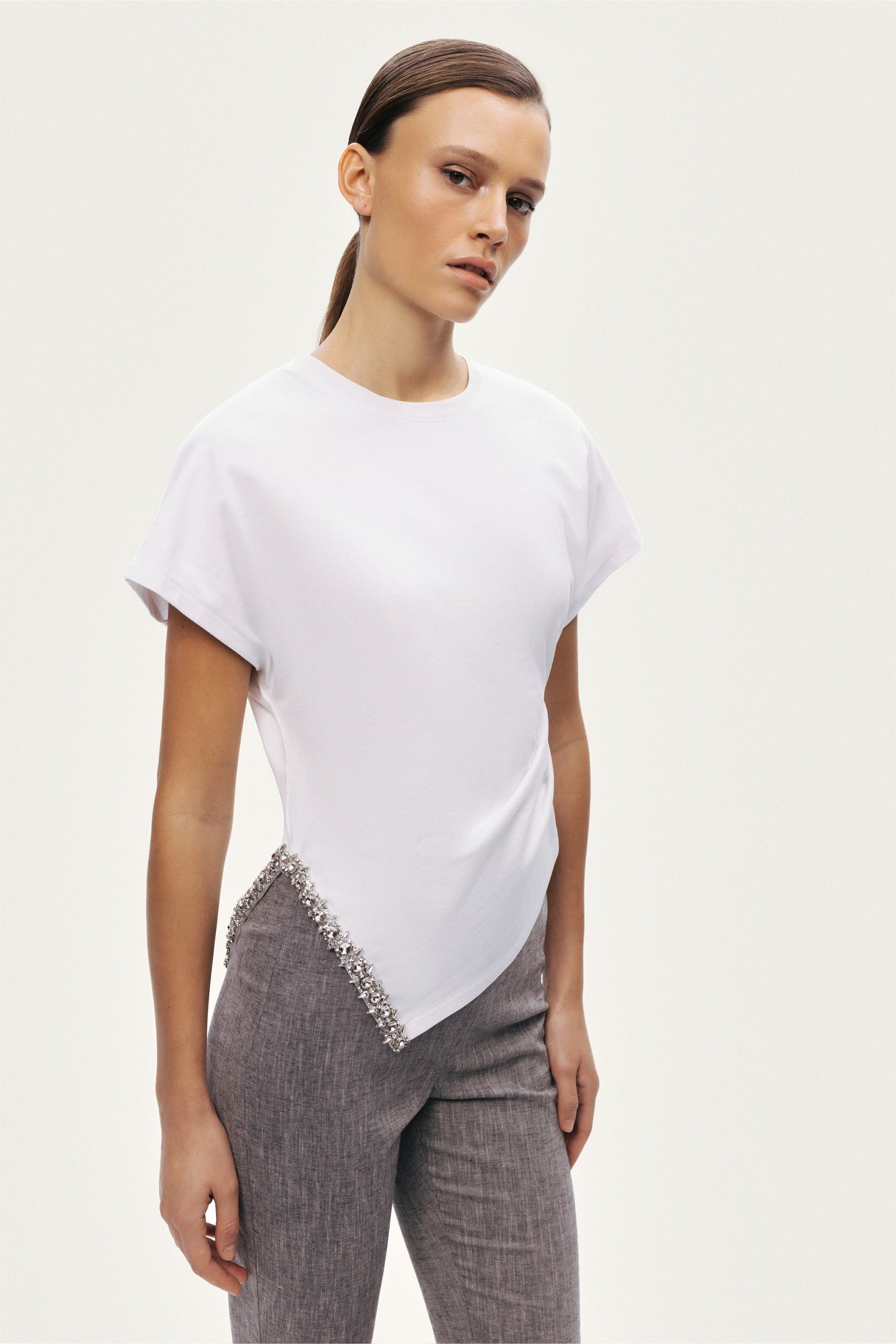 Embellished Asymmetric T-Shirt