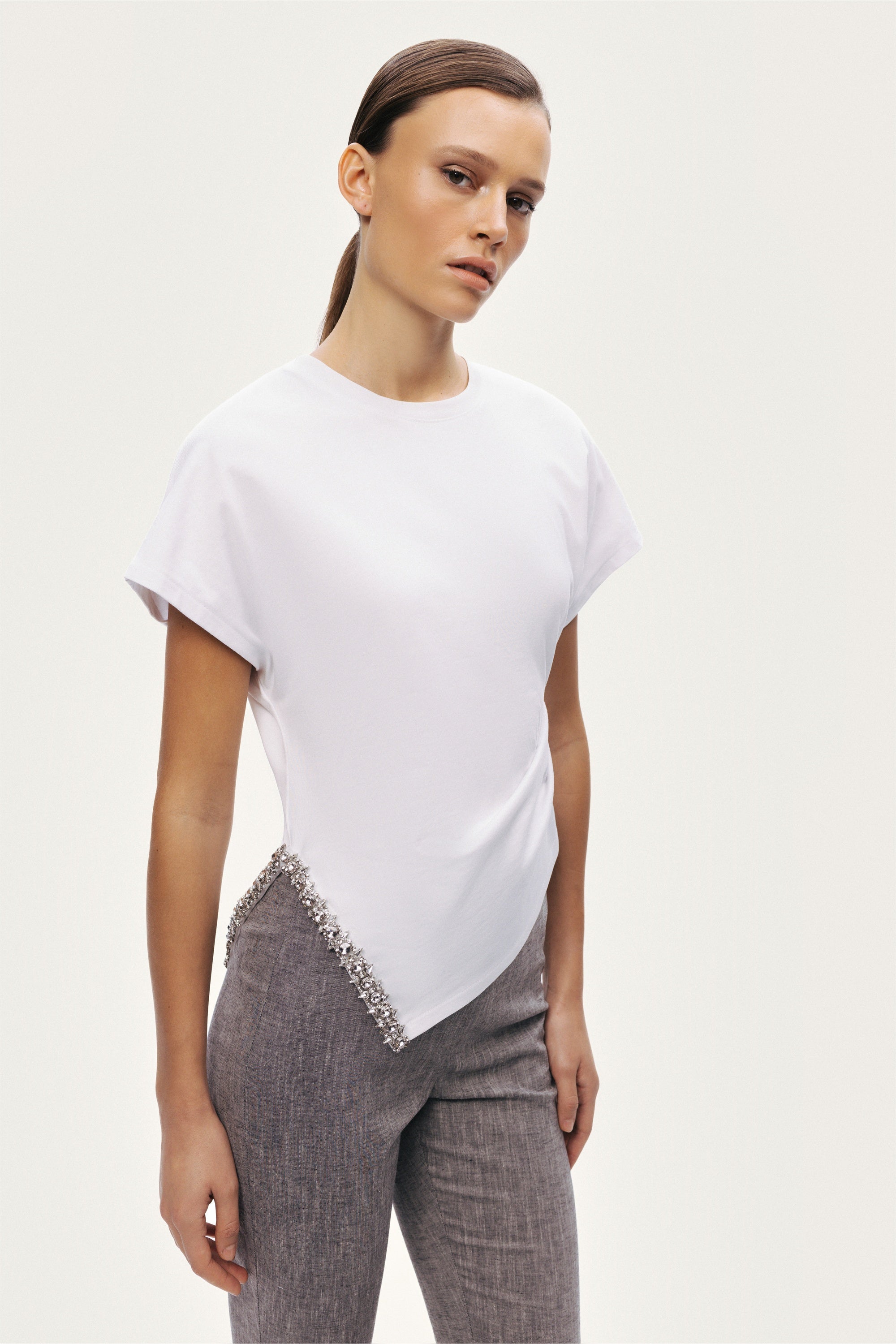 Embellished Asymmetric T-Shirt