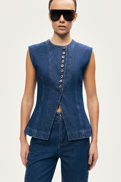 Button-Front Denim Vest