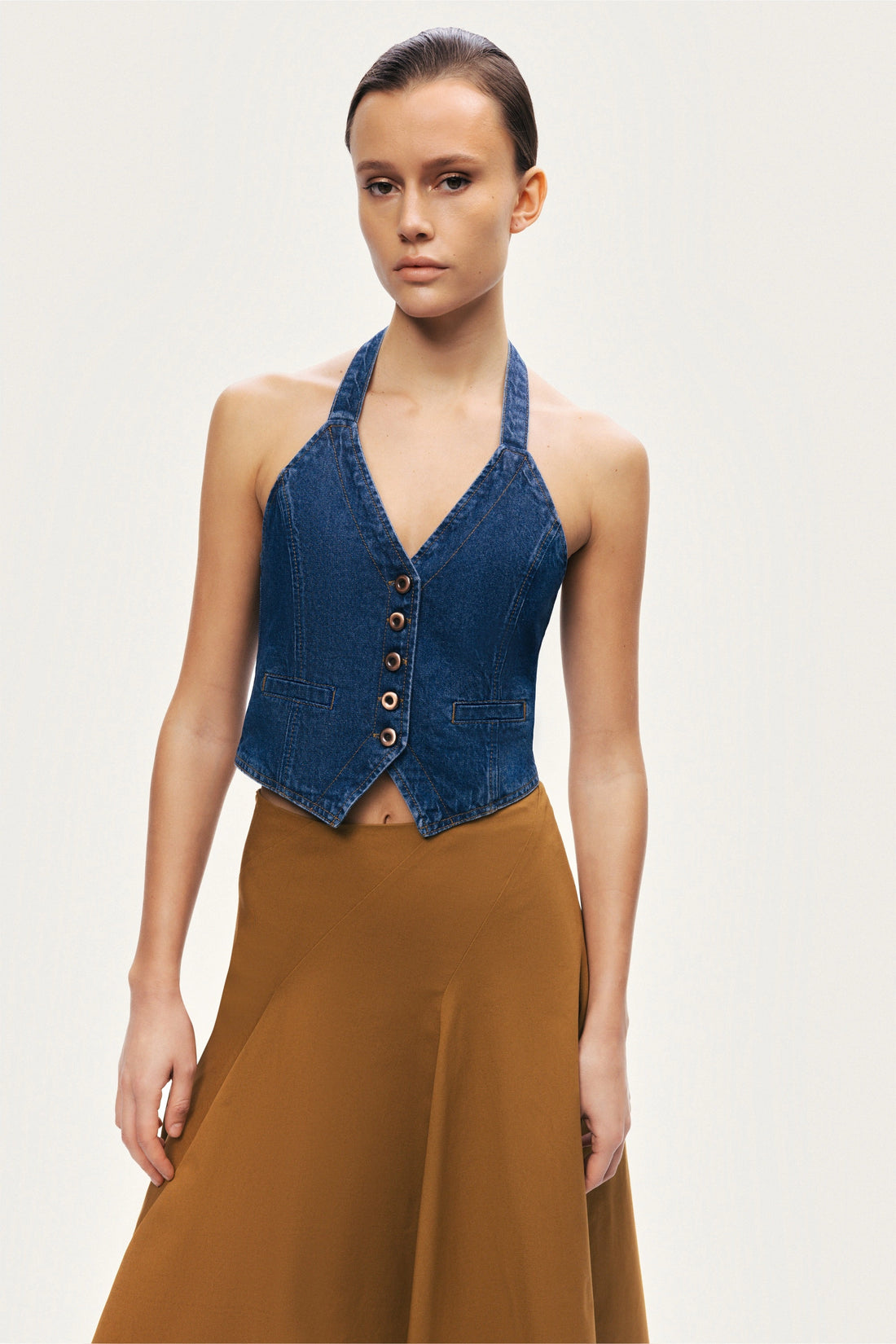 Halter Neck Denim Vest