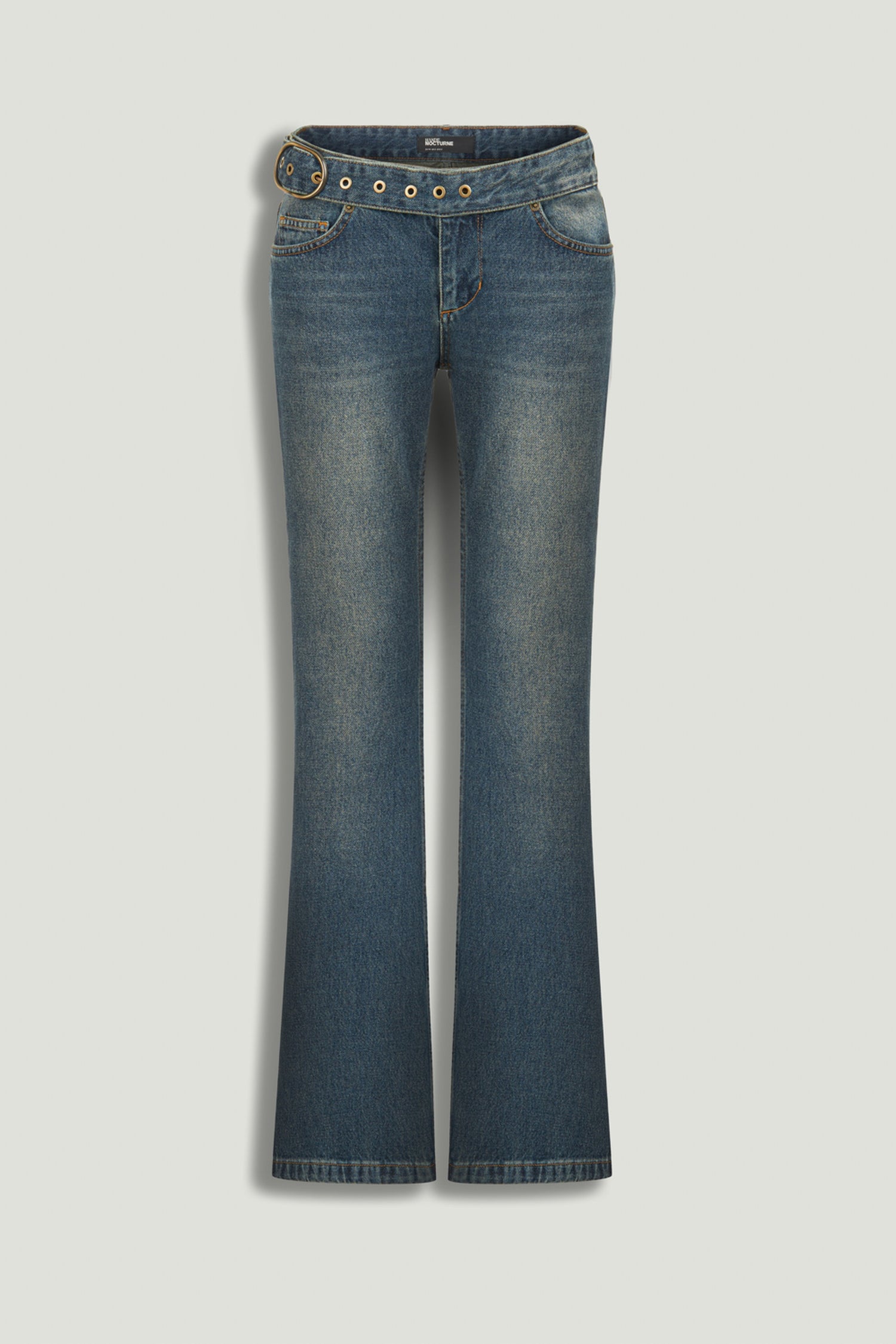 Belted Denim Flare Trousers