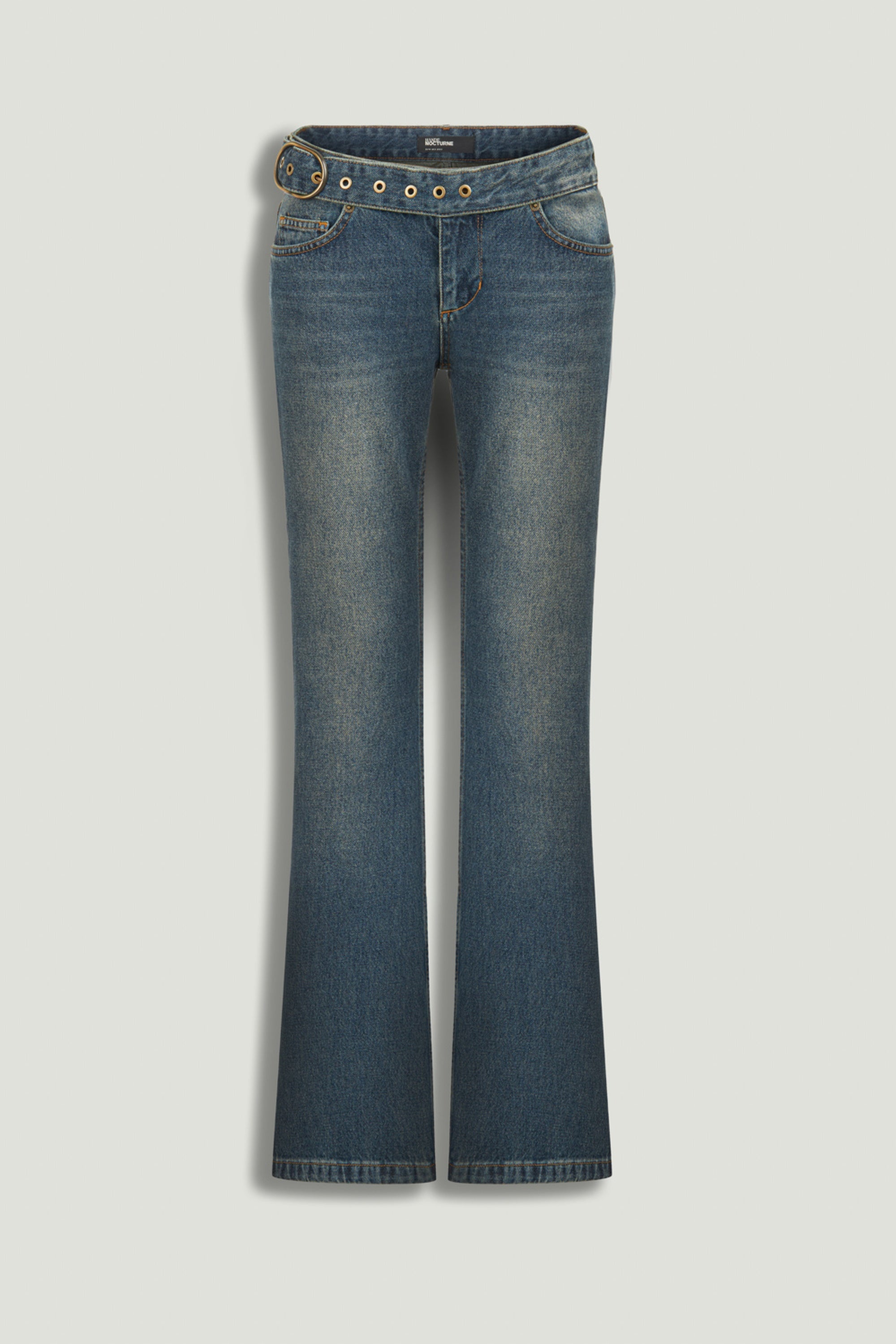 Belted Denim Flare Trousers