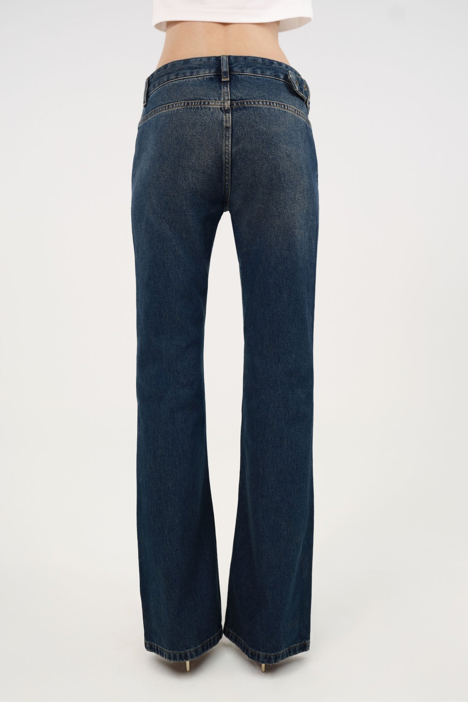 Belted Denim Flare Trousers