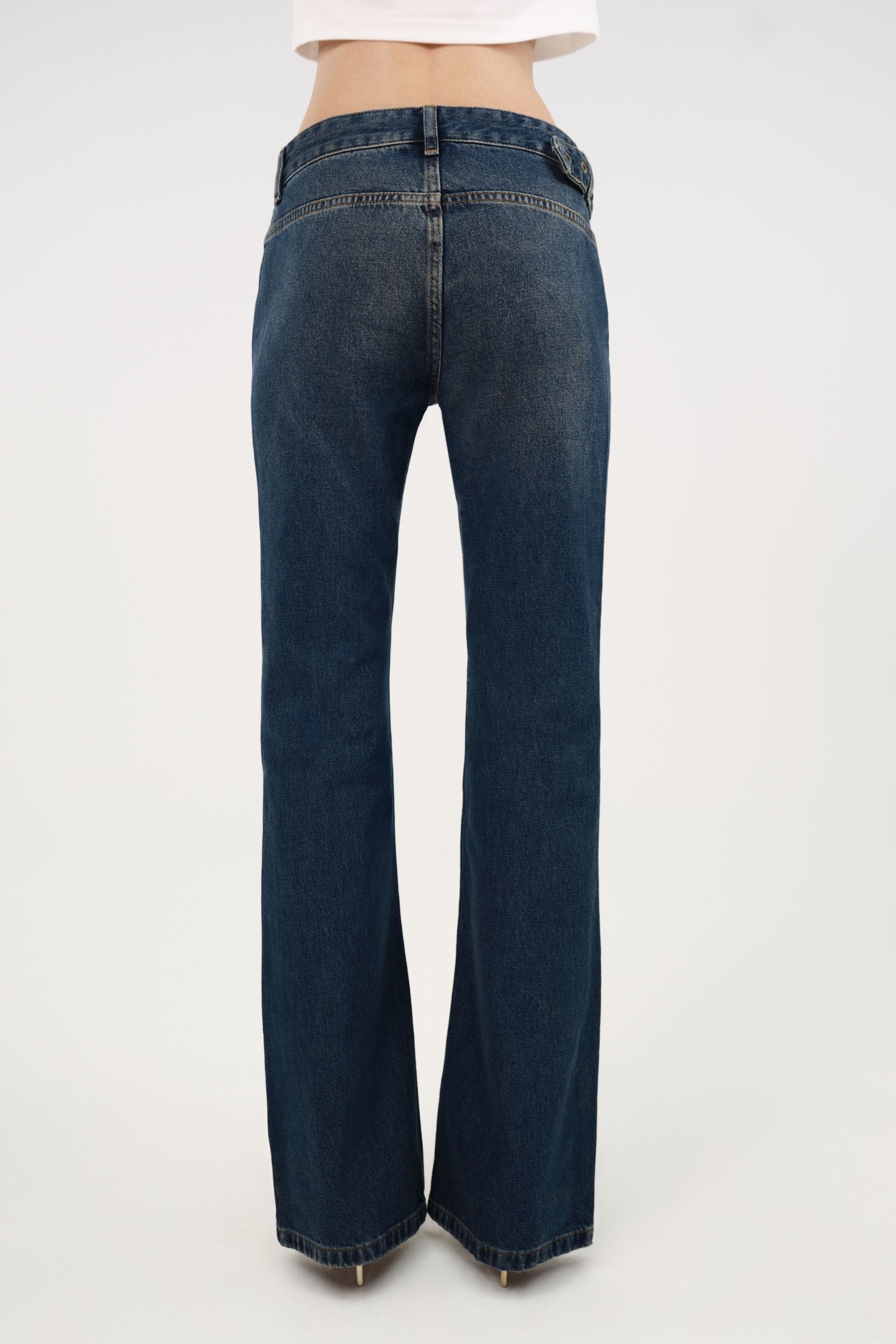 Belted Denim Flare Trousers