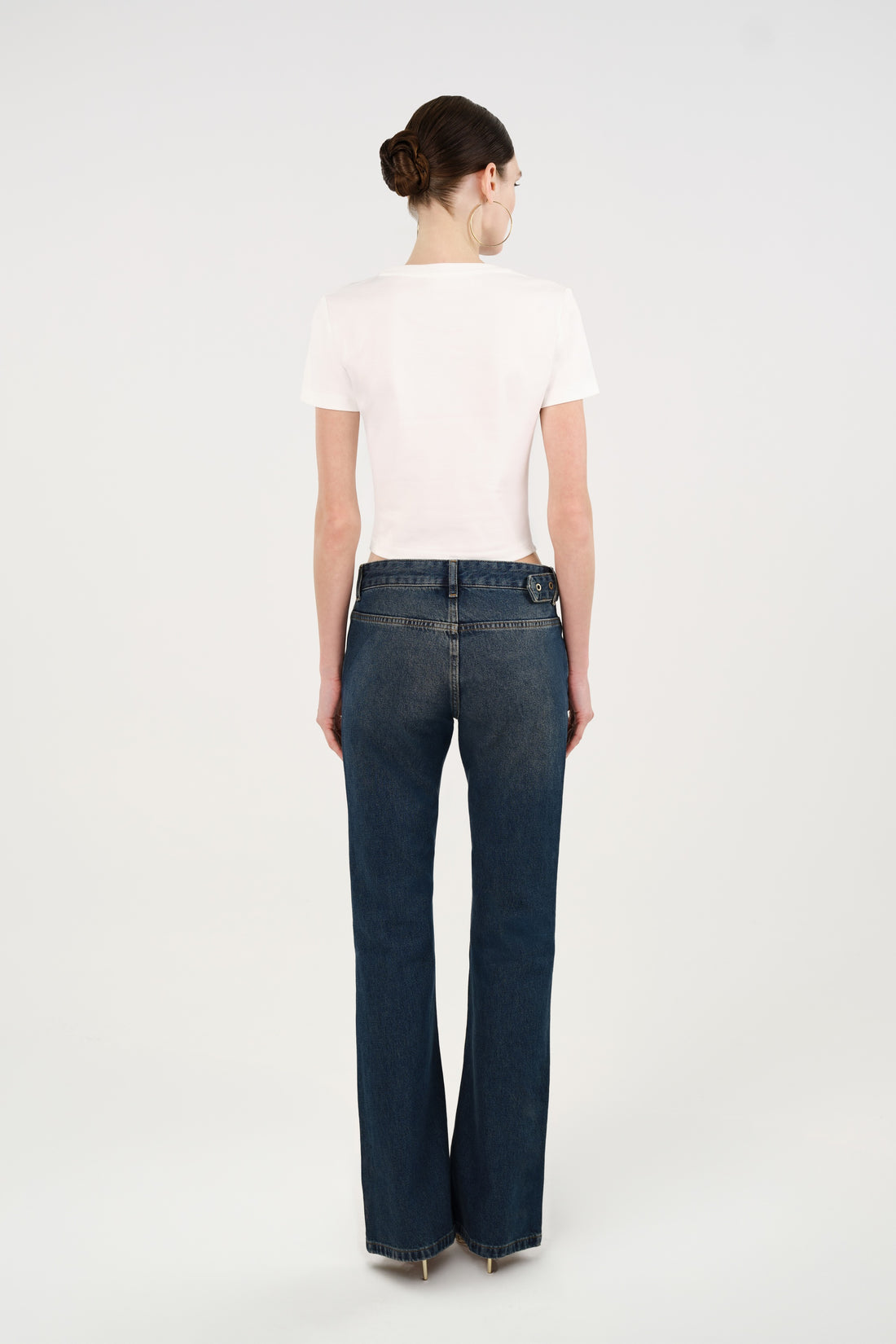 Belted Denim Flare Trousers