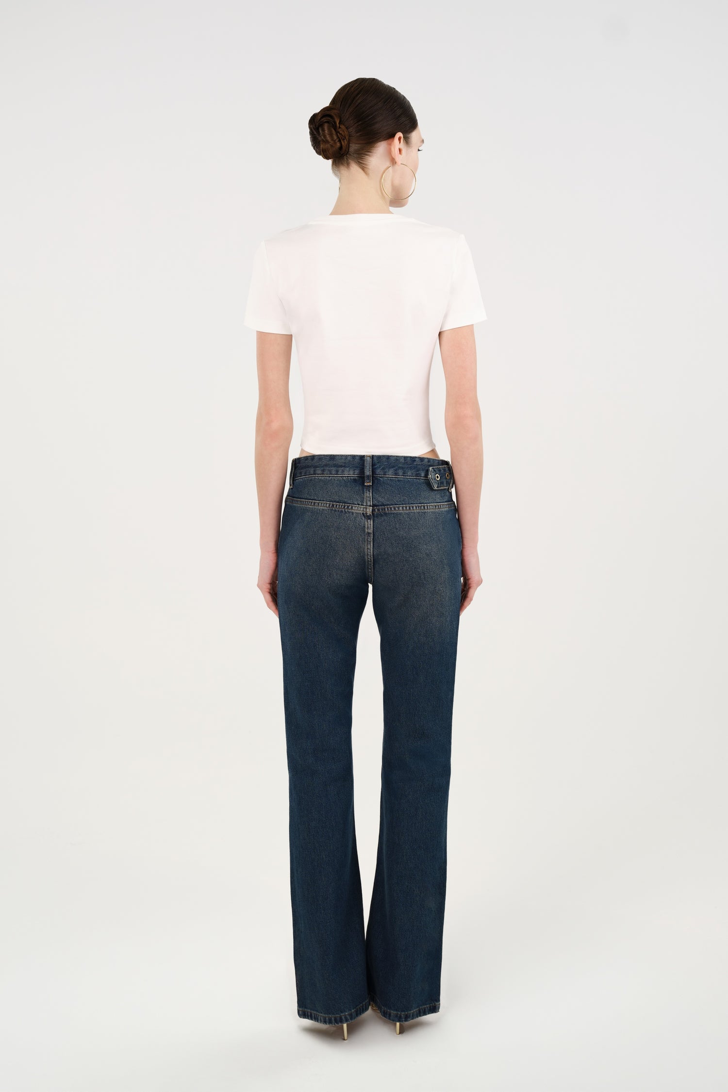 Belted Denim Flare Trousers