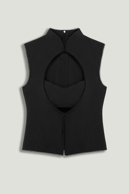 Black Braid-Trim Bustier Top with Built-In Bra