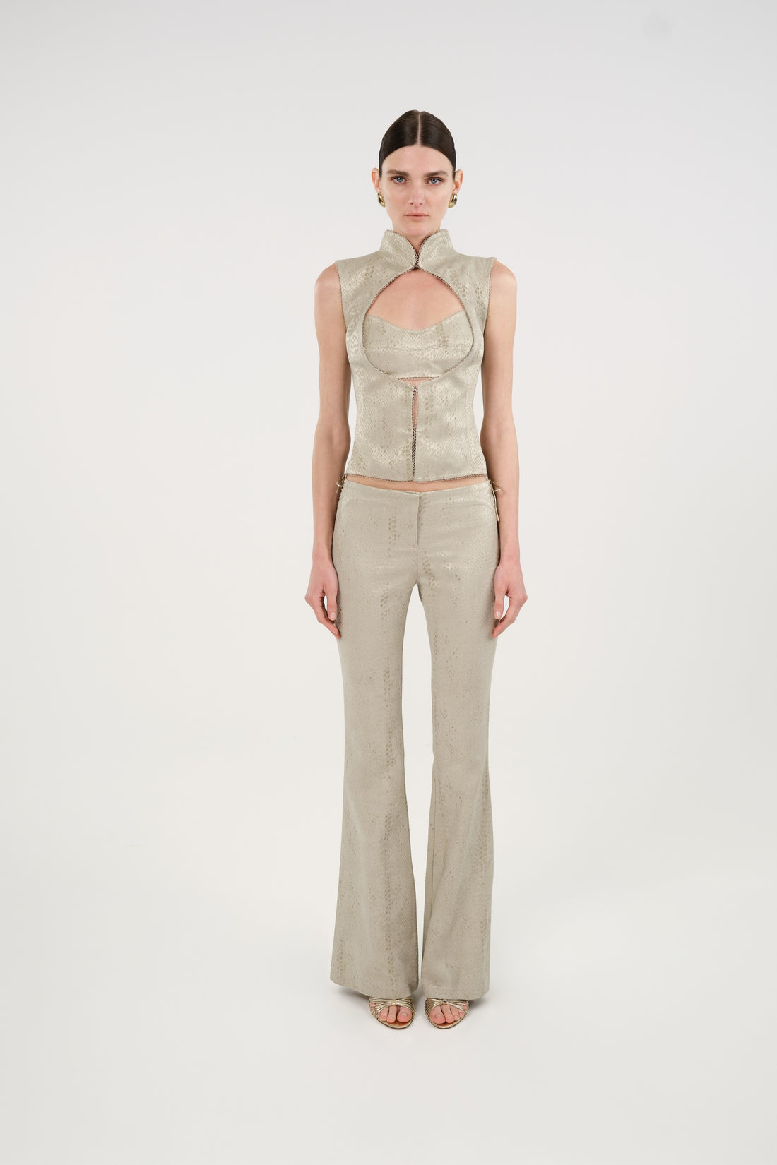 Snake Print Jacquard Flare Trousers