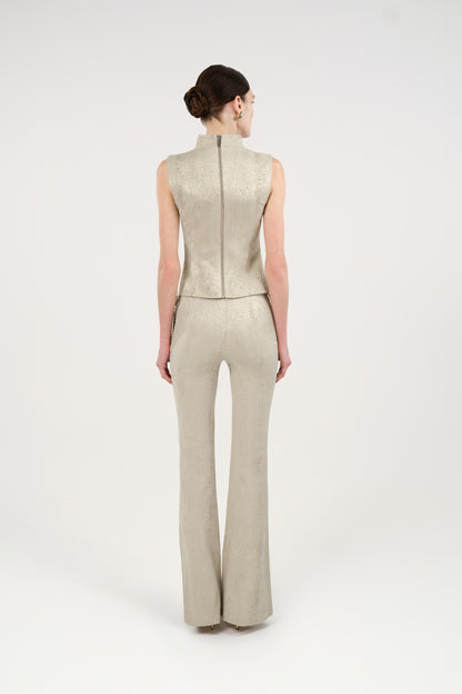 Braid-Trim Bustier Top with Built-In Bra