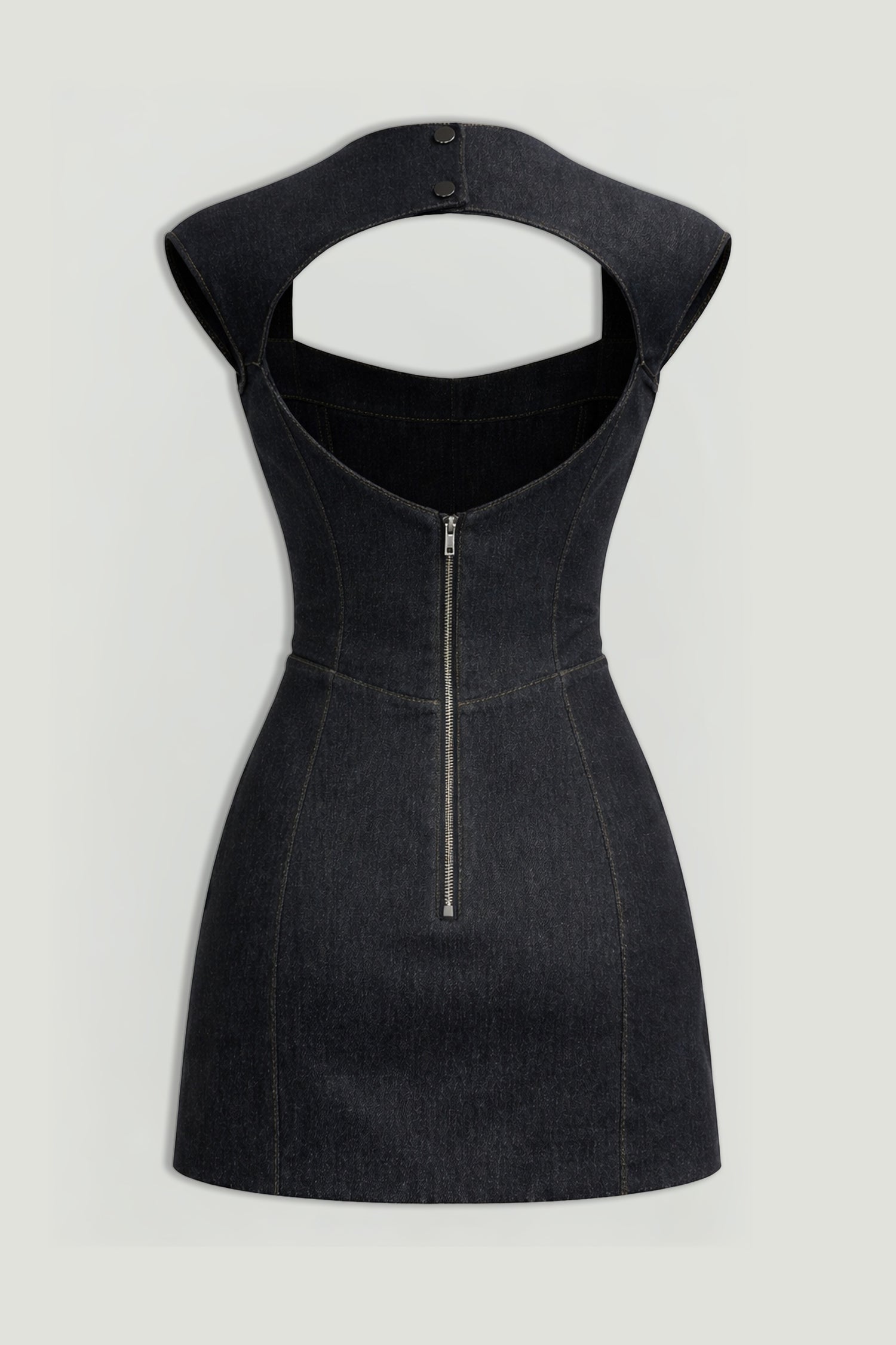 Backless Mini Denim Dress with Built-In Cup Detail