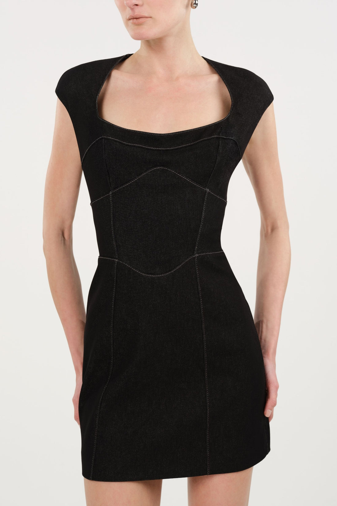 Backless Mini Denim Dress with Built-In Cup Detail