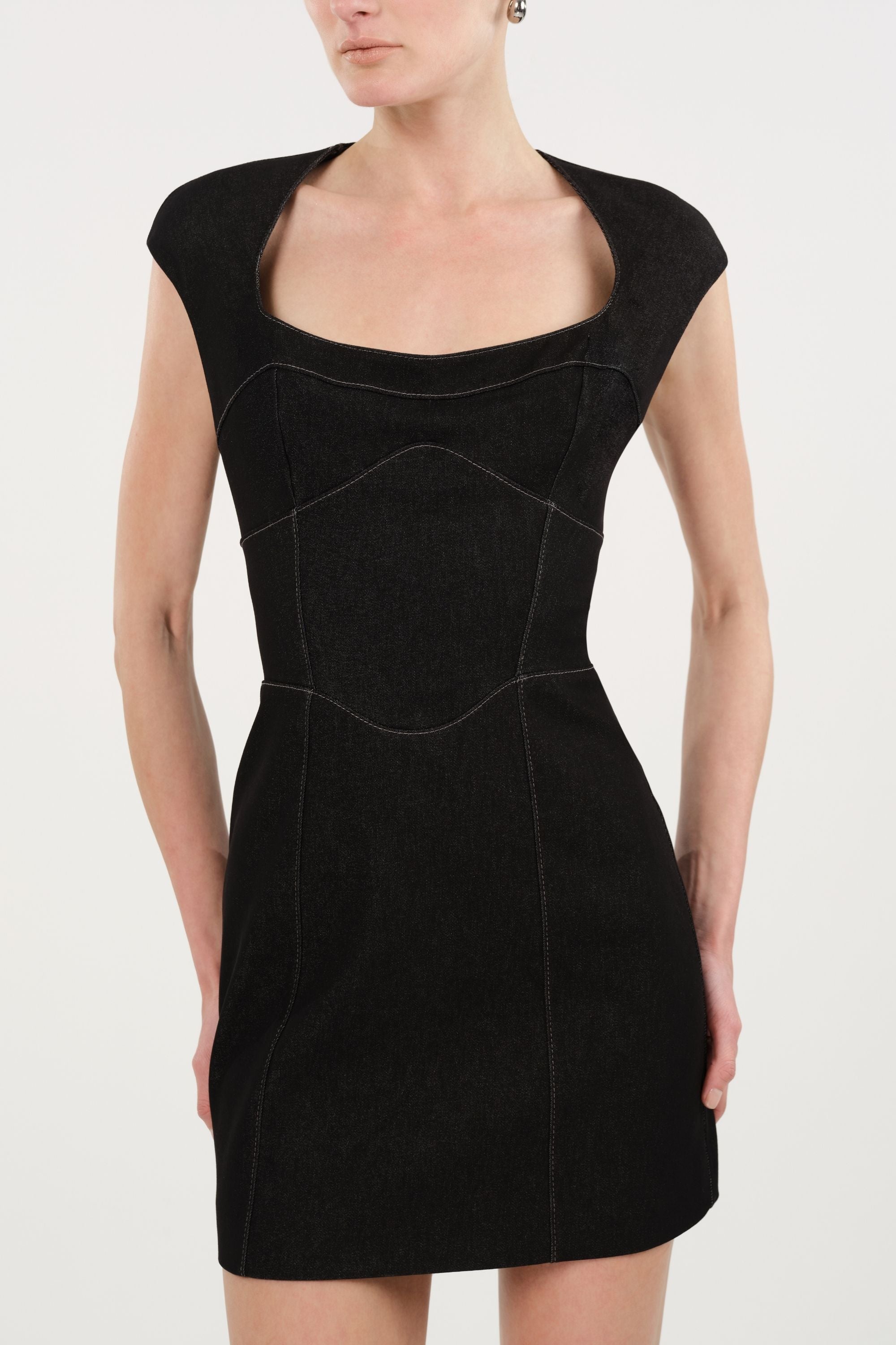 Backless Mini Denim Dress with Built-In Cup Detail