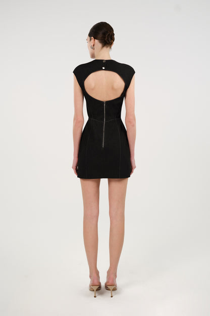 Backless Mini Denim Dress with Built-In Cup Detail